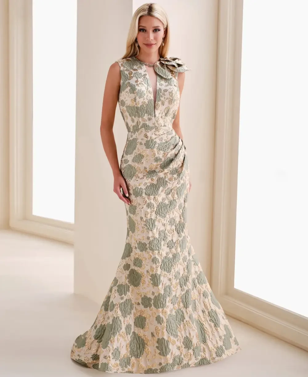 Model wearing Cameron Blake MOB gown